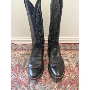Justin 1409 Mens Black Leather Western Cowboy Boots Pointed Toe Size 10 D